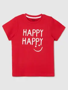 max Boys Red Typography Printed Pure Cotton T-shirt