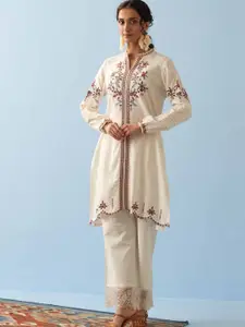 Lakshita Mandarin Collar Floral Embroidered A-Line Cotton Kurta