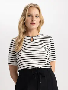 DeFacto Striped Henley Neck Keyhole Neck Regular Top