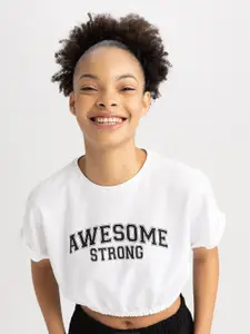 DeFacto Typography Printed Bardot Crop Top