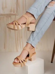 The Roadster Lifestyle Co. Beige Strappy Open Platform Heels With Laser Cuts