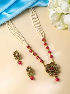 Yellow Chimes Gold-Plated Studded & Beaded Necklace & Earrings