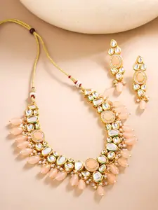 Yellow Chimes Gold-Plated Kundan Studded Necklace & Earrings