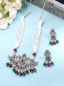 Yellow Chimes Gold-Plated Stone-Studded & Beaded Necklace & Earrings