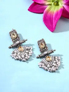 Yellow Chimes Silver-Plated Contemporary Oxidised Drop Earrings