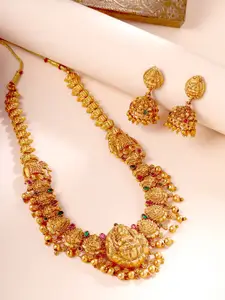 Yellow Chimes Gold-Plated Long Temple Necklace & Earrings