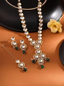 Yellow Chimes Gold-Plated Kundan-Studded & Beaded Necklace & Earrings