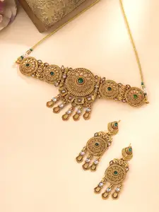 Yellow Chimes Gold-Plated Stone Studded Necklace & Earrings