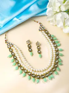 Yellow Chimes Gold-Plated Beads-Studded & Beaded Necklace & Earrings