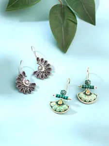 Yellow Chimes 2Pcs Silver & Gold-Plated Contemporary Drop Earrings