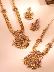 Yellow Chimes Set Of 2 Gold-Plated Stone Studded & Temple Necklace & Earrings