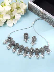 Yellow Chimes Beads-Studded & Beaded Oxidised Necklace & Earrings