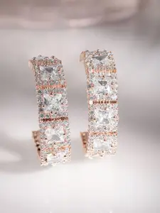 Rubans 18K Rose Gold Plated Crystal & Cubic Zirconia Studded Hoop Earrings