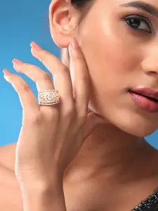 Rubans 18K Gold-Plated CZ-Studded Adjustable Finger Ring