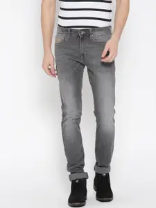 Pepe Jeans Men Grey Soho Super-Slim Fit Low-Rise Clean Look Stretchable Jeans