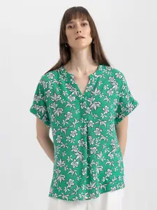 DeFacto Floral Print Mandarin Collar Top