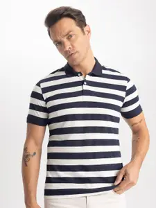 DeFacto Striped Polo Collar Pure Cotton T-shirt