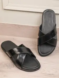 BEAVER Men Open Toe Cross Strap Leather Comfort Sandals