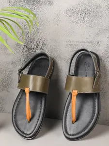 BEAVER Men Open Toe Leather Comfort Sandals With Buckle Detail