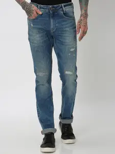 Mufti Men Mid-Rise Slim Fit Mildly Distressed Light Fade Stretchable Jeans
