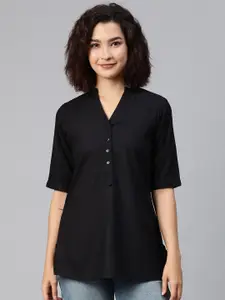 Ayaany Mandarin Collar Cotton Shirt Style Longline Top