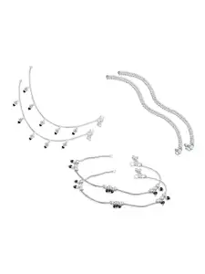 RUHI COLLECTION Set Of 6 Silver-Plated Intricate Textured Anklets