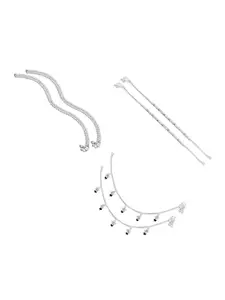 RUHI COLLECTION Set Of 3 Silver-Plated Anklets