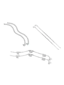 RUHI COLLECTION Set Of 3 Silver-Plated Intricate Textured Anklets