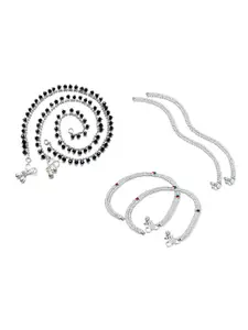 RUHI COLLECTION Set Of 3 Silver-Plated Beaded Anklets