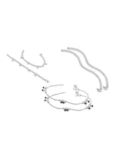 RUHI COLLECTION Set Of 2 Silver-Plated Intricate Textured Anklets