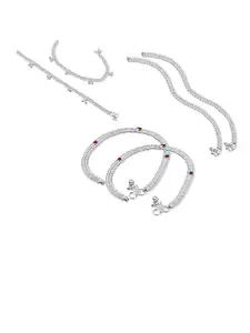 RUHI COLLECTION Set Of 3 Silver-Plated Intricate Textured Anklets