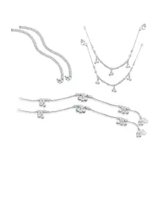 RUHI COLLECTION Set Of 3 Silver-Plated Beaded Anklets