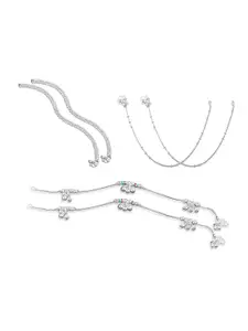 RUHI COLLECTION Set Of 3 Silver-Plated Intricate Textured Anklets
