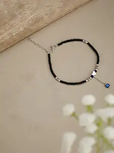 ATIBELLE Silver-Plated Stone-Studded Beaded Anklet