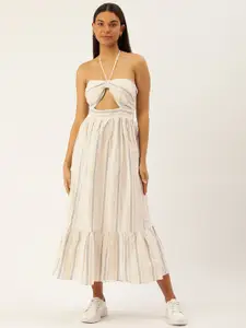 FOREVER 21 Striped Halter Neck Linen Cotton Maxi Dress