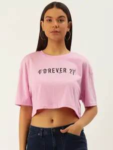 FOREVER 21 Women Brand Logo Printed Drop-Shoulder Sleeves T-shirt