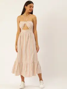 FOREVER 21 Striped Halter Neck Linen Cotton A-Line Maxi Dress
