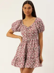 FOREVER 21 Floral Print Puff Sleeve A-Line Dress