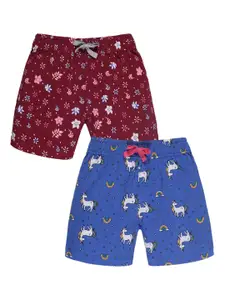 PLUM TREE Girls Pack Of 2 Conversational Printed Pure Cotton Shorts