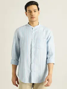 Indian Terrain Chiseled Slim Fit Striped Band Collar Casual Shirt