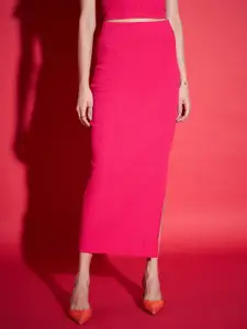 SASSAFRAS Ribbed Pencil Midi Skirt With Side Slit