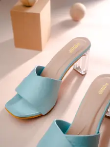 Anouk Blue & Transparent Open Toe Block Heels