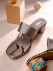 Anouk Grey And Blue Embroidered Block Heels