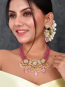 DASTOOR Gold-Plated Kundan Necklace & Earrings