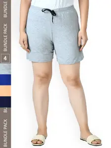 IndiWeaves Women Pack Of 4 Printed High-Rise Pure Cotton Shorts