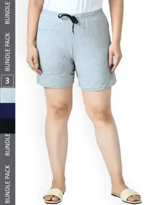 IndiWeaves Women Pack Of 3 High-Rise Pure Cotton Shorts
