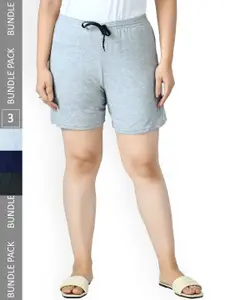 IndiWeaves Women Pack Of 3 Printed High-Rise Pure Cotton Shorts