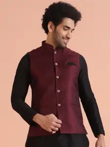 KISAH Men Textured Zari  Regular Fit Nehru Jacket