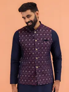 KISAH Men Textured Zari  Regular Fit Nehru Jacket