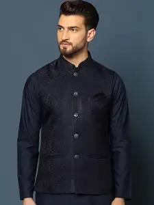 KISAH Men Textured Zari  Regular Fit Nehru Jacket